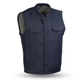 BLUE SOA Club Style Biker Cut Kershaw Denim Motorcycle Vest - FIM691DM-Blue