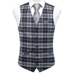 Grey Pink Plaid Silk England Style Men's Single Vest Waistcoat