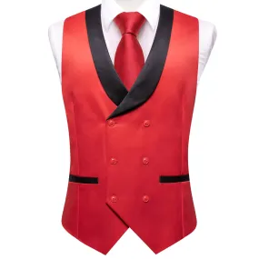 Hi-Tie Persian Red Double Breasted Waistcoat Black Shawl Lapel Vest