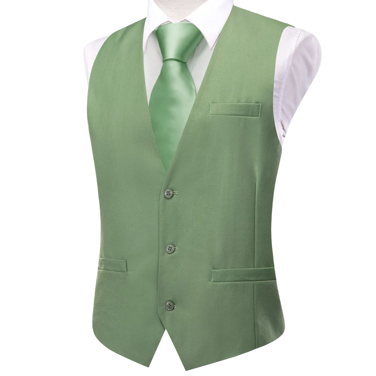 Hi-Tie Wedding Waistcoat Spring Green Solid Silk Style Men Single Vest