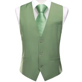 Hi-Tie Wedding Waistcoat Spring Green Solid Silk Style Men Single Vest