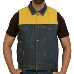 Hot Leathers VSM6103 Men's '2-Tone' Leather and Denim Club Style Biker Vest