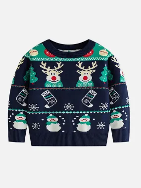 Little Surprise Box Navy 2 Christmas Deers Knitted Christmas cardigan Sweater for Kids