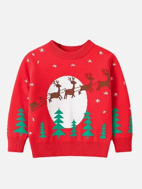 Little Surprise Box Red Flying Sleigh Knitted Christmas cardigan Sweater for Kids