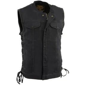 Milwaukee Leather MDM3002 Men's Black ‘Covert’ Side Lace Denim Club Style Vest with Dual Closure